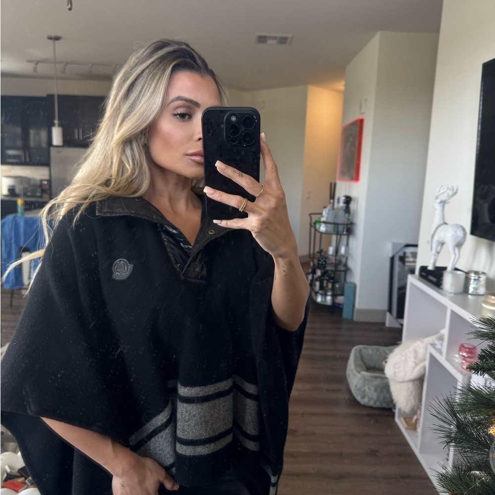 Moncler Black and Gray Hooded Poncho